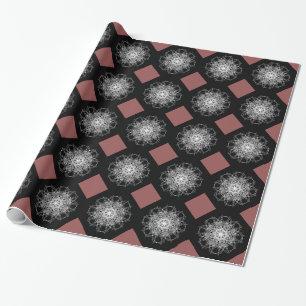 Black and White Kaleidoscope Flower Star Wrapping Paper