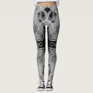 Black and white kaleidoscope light trails pattern leggings