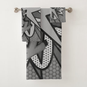 Black and White KAPOW Fun Retro Comic Book Pop Art Bath Towel Set