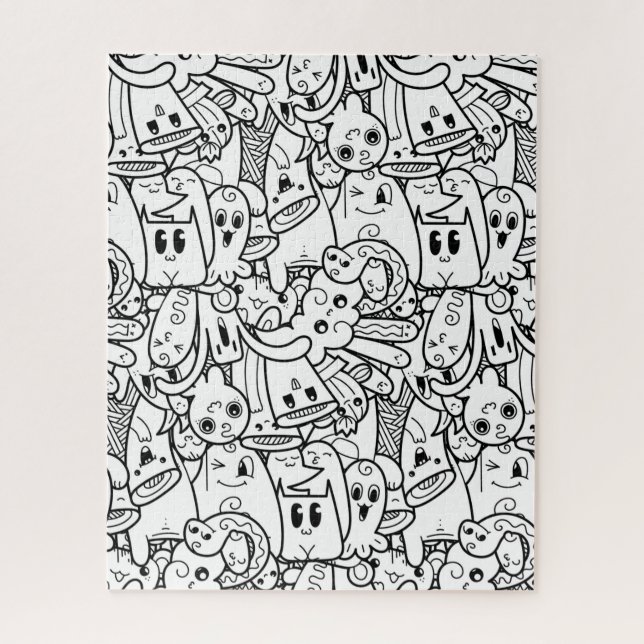Black and White  Kawaii Halloween Monster Collage Jigsaw Puzzle (Vertical)