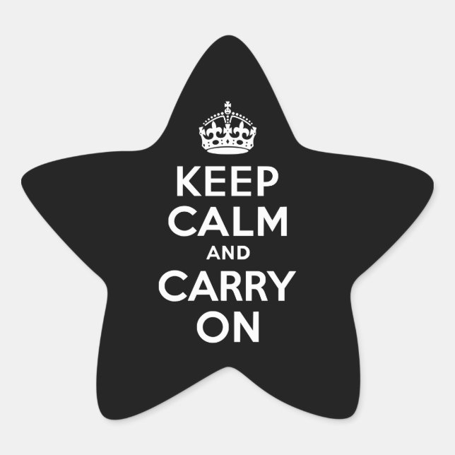 Black and White Keep Calm and Carry On Star Sticker (Front)