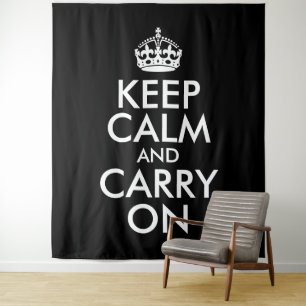 Black and White Keep Calm and Carry On Tapestry