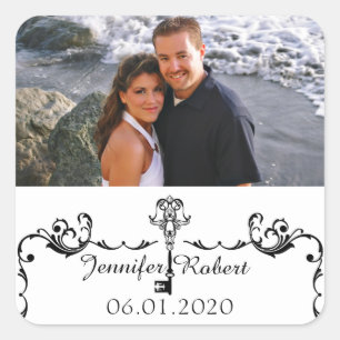 Black and White Key Wedding Favour Sticker