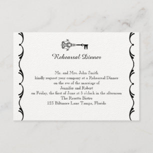 Black and White Key Wedding Rehearsal Invitation