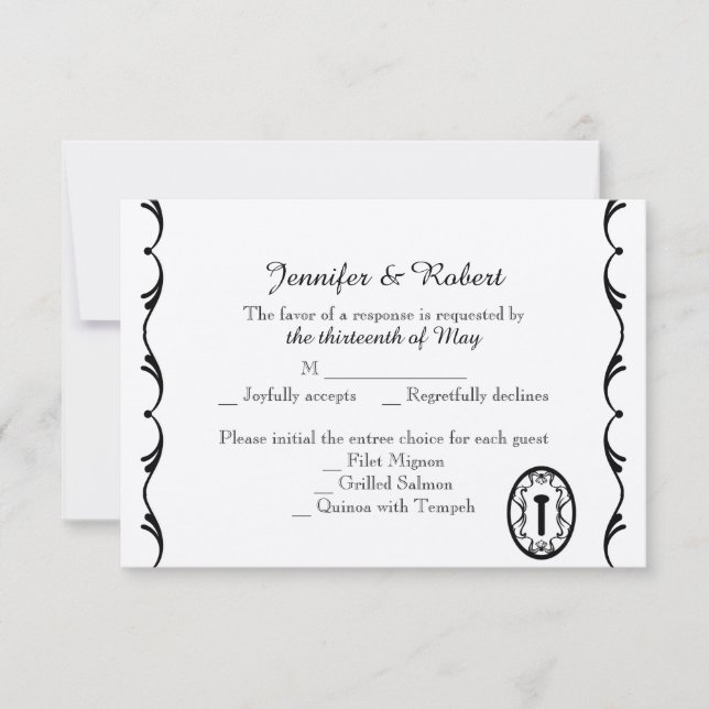 Black and White Key Wedding Response Card (Front)