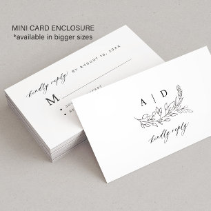 Black and white kindly reply monogram wedding RSVP Enclosure Card