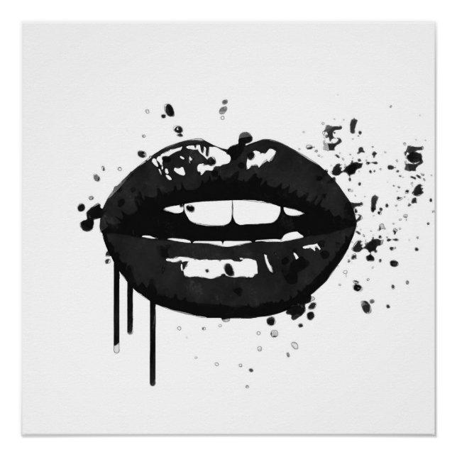 Black and white kiss lips makeup fashion girly poster (Front)