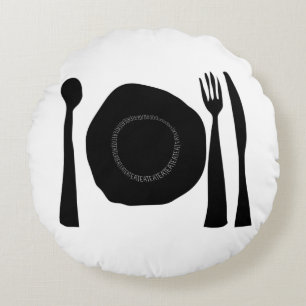 Black and White Kitchen Art Round Cushion
