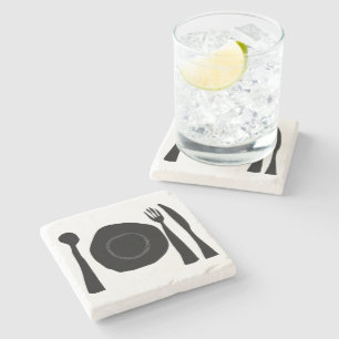 Black and White Kitchen Graphic Stone Coaster