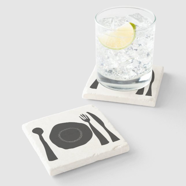 Black and White Kitchen Graphic Stone Coaster (Side)