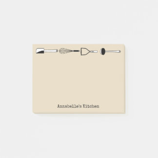 Black and White Kitchen Utensils Personalise Post-it Notes
