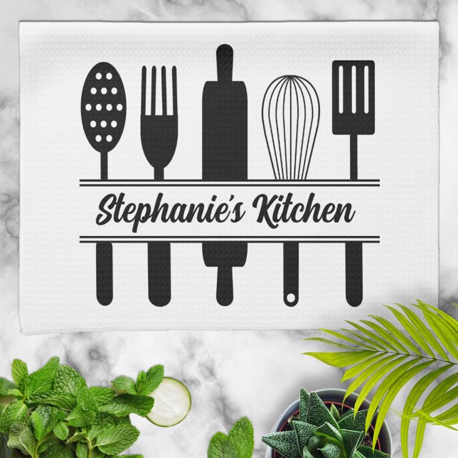 Black and White Kitchen Utensils Personalised Tea Towel (Creator Uploaded)