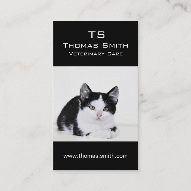 Black and White Kitten Business Card (Front)
