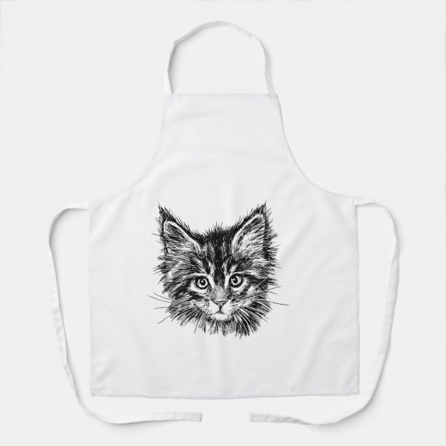 Black and White Kitten Face Apron (Front)