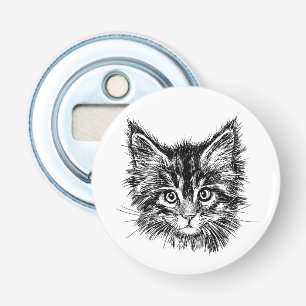 Black and White Kitten Face Bottle Opener