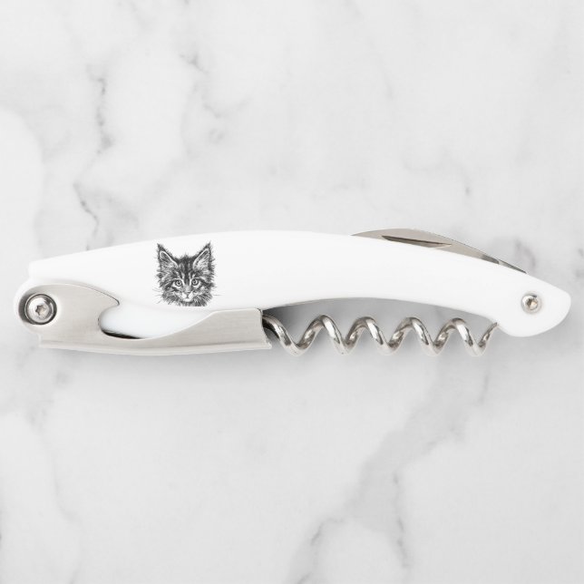 Black and White Kitten Face Corkscrew (Front)