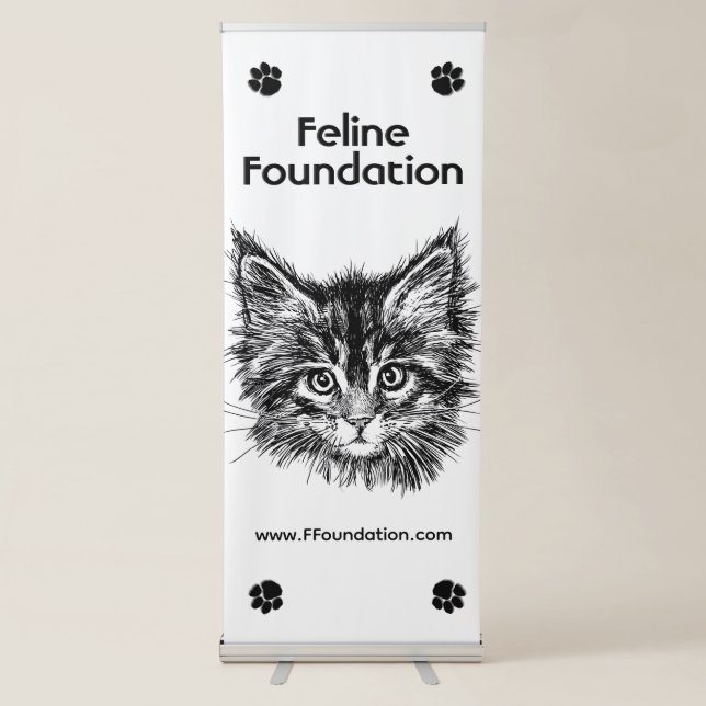 Black and White Kitten Face Custom Text Areas Retractable Banner (Front)