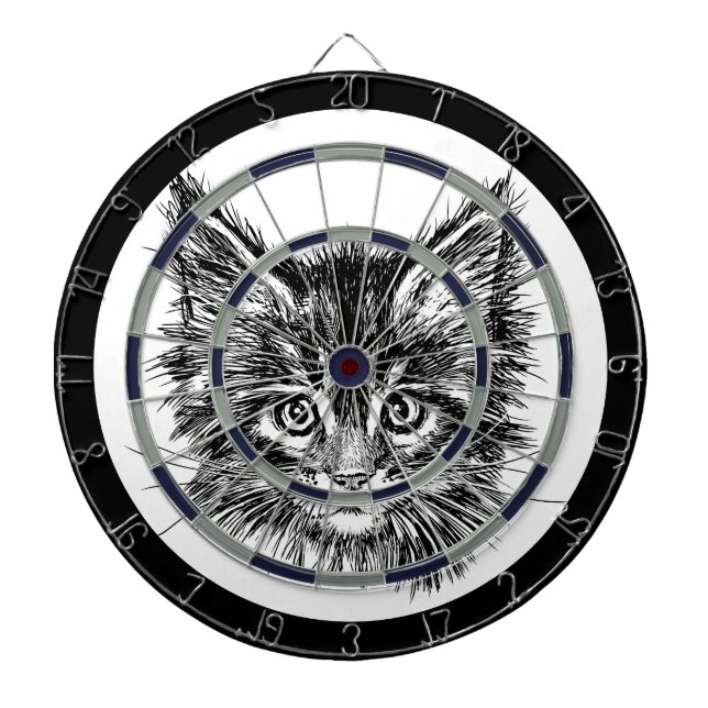 Black and White Kitten Face Dartboard (Front)