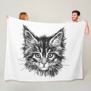 Black and White Kitten Face Fleece Blanket