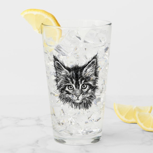 Black and White Kitten Face Glass (Front Ice)