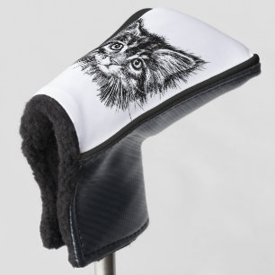 Black and White Kitten Face Golf Head Cover