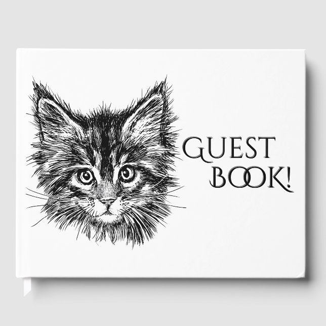 Black and White Kitten Face Guest Book (Front)