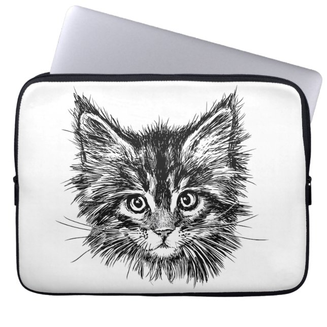 Black and White Kitten Face Laptop Sleeve (Front)