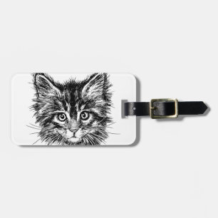 Black and White Kitten Face Luggage Tag