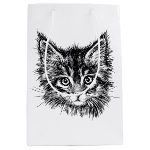 Black and White Kitten Face Medium Gift Bag