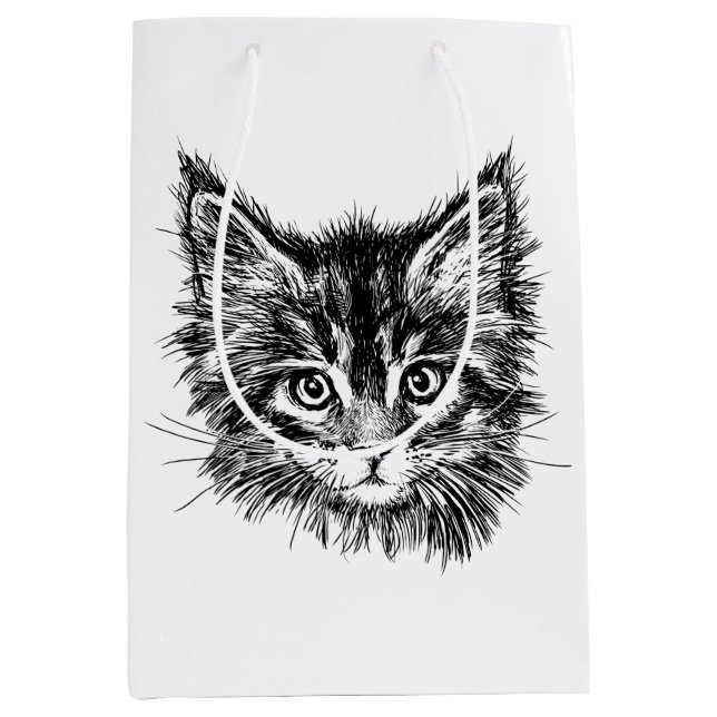 Black and White Kitten Face Medium Gift Bag (Front)
