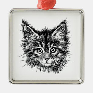 Black and White Kitten Face Metal Tree Decoration