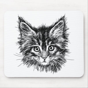 Black and White Kitten Face Mouse Mat