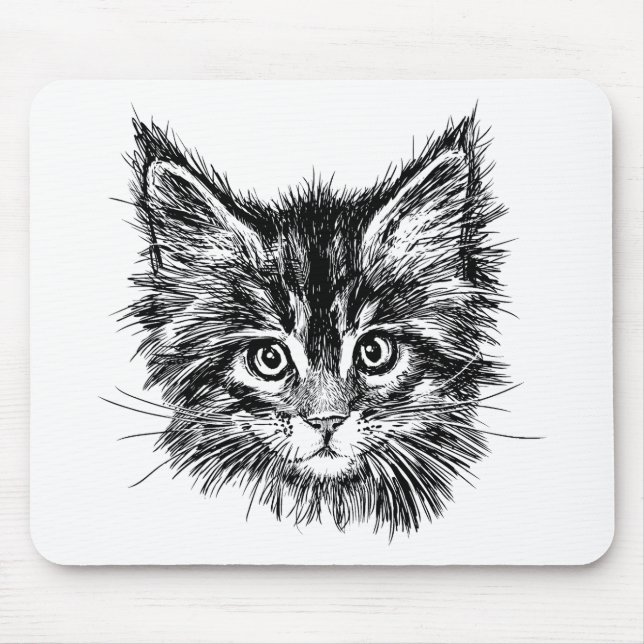 Black and White Kitten Face Mouse Mat (Front)