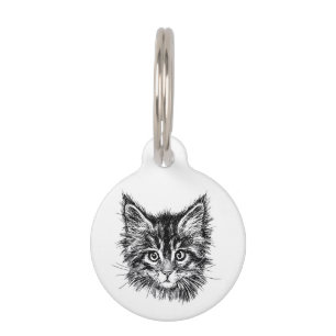 Black and White Kitten Face Name Number Email Back Pet Tag