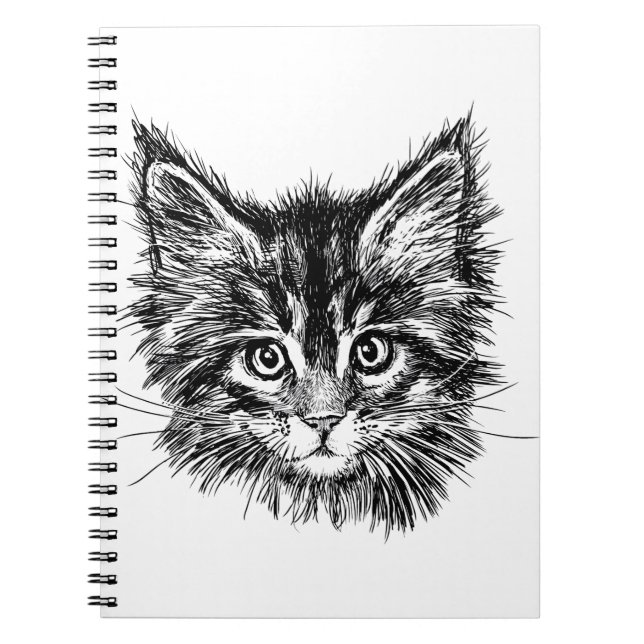 Black and White Kitten Face Notebook (Front)
