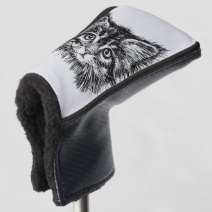 Black and White Kitten Face on Grey Golf Head Cover