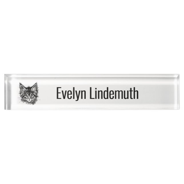 Black and White Kitten Face  Personal Nameplate (Front)