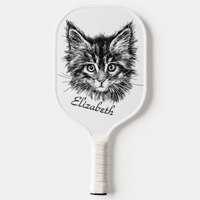 Black and White Kitten Face Personal Pickleball Paddle (Back)