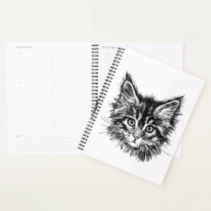Black and White Kitten Face Planner