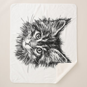 Black and White Kitten Face Sherpa Blanket