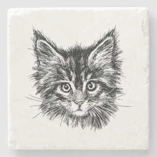 Black and White Kitten Face Stone Coaster