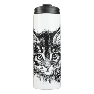 Black and White Kitten Face Thermal Tumbler