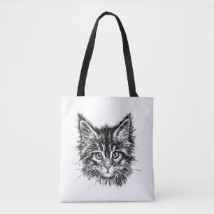 Black and White Kitten Face Tote Bag