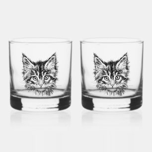 Black and White Kitten Face Whiskey Glass