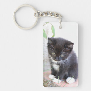 Black and White Kitten Key Ring