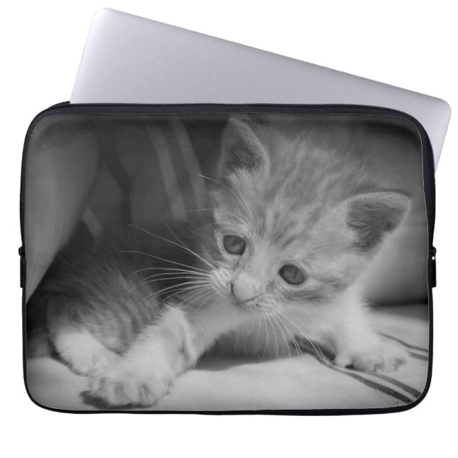 Black and White Kitten Photograph Laptop Sleeve (Front)