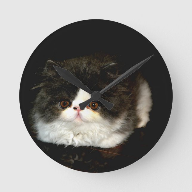Black and White Kitten Round Clock (Front)