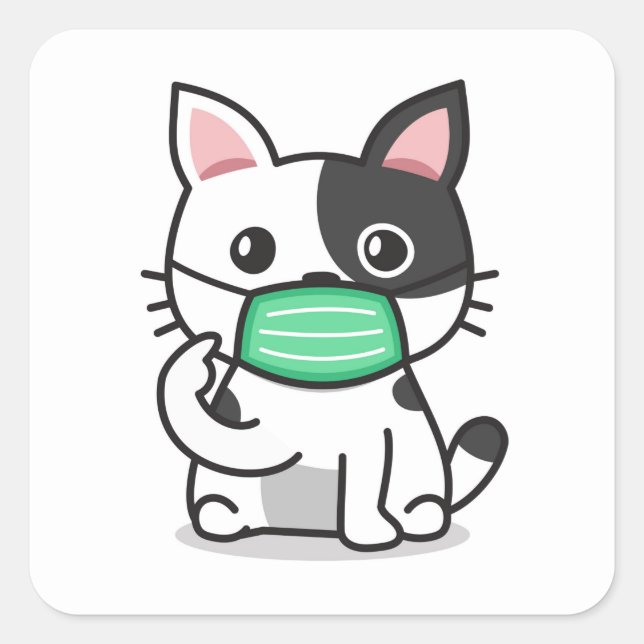 BLACK AND WHITE KITTEN WITH MASK Square Stickers (Front)