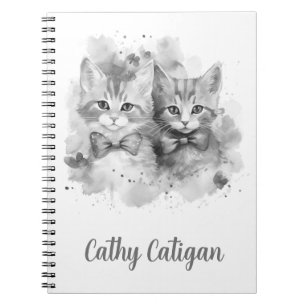 Black and white kittens with bow custom name notebook