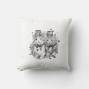 Black and white kittens with hats cushion